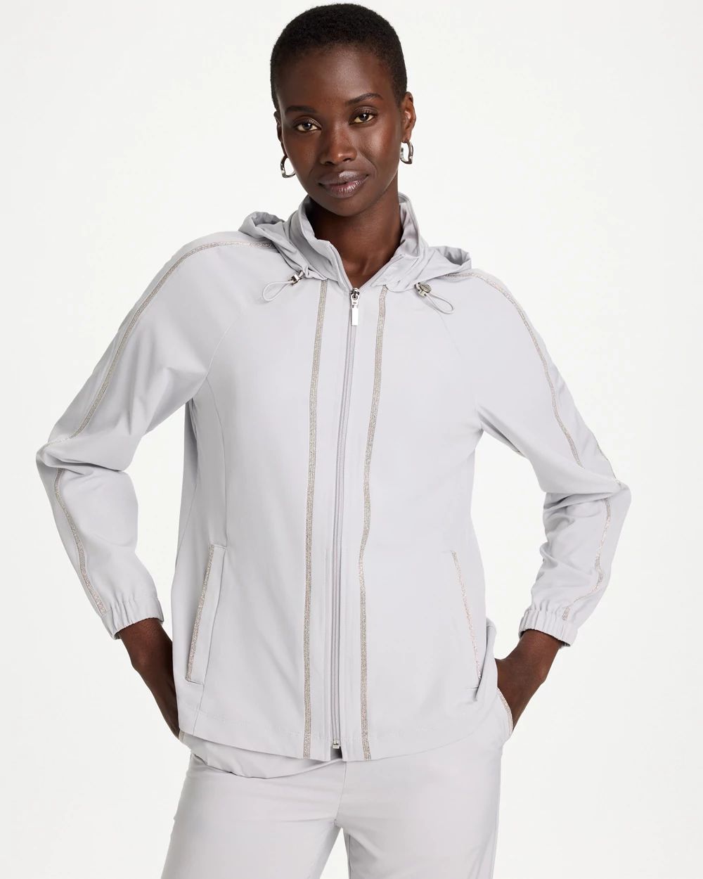 Zenergy® UPF Zip-Front Caviar Trim Jacket | Chico's